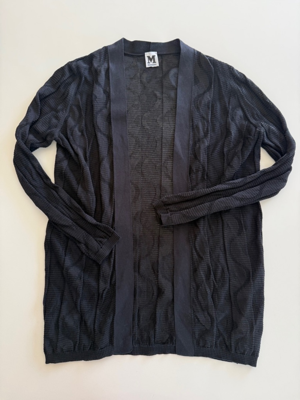 Missoni-Black-Open-Front-Knit-Cardigan-Classic-Lightweight-Casual-Textured-42-M